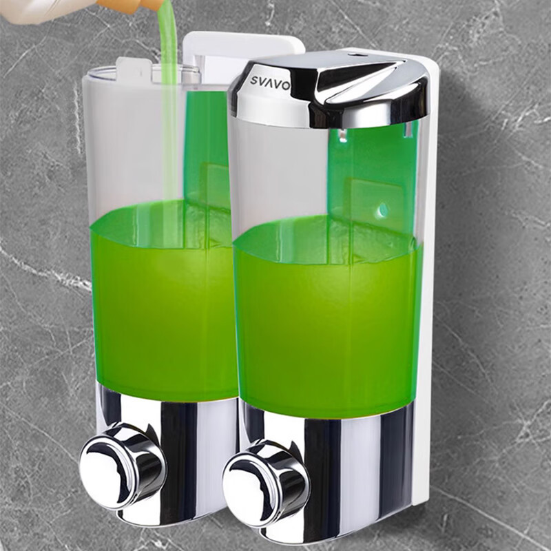 瑞沃(SVAVO)手动皂液器480ml 免打孔酒店宾馆洗手液盒 卫生间壁挂沐浴皂液盒 V9121单格480ml铬色单位:高清大图