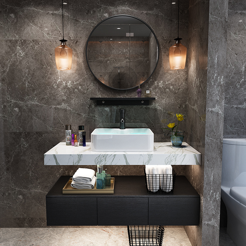 闪电客大理石轻奢浴室柜组合简约现代卫生间小户型洗手洗脸盆卫浴洗漱