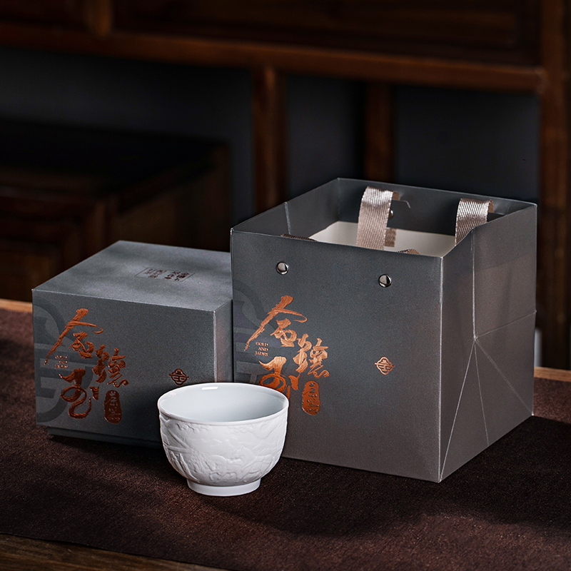 金镶玉 茶杯 景德镇影青瓷家用喝泡茶个人专用主人杯陶瓷送礼盒 马到功成高清大图
