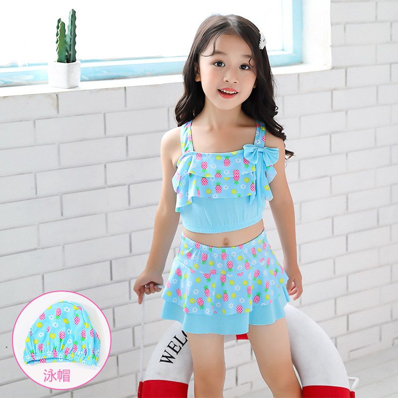 黛兰雪依女童泳衣 分体宝宝裙式泳裤小孩中大童游泳衣泳装 儿童比基尼