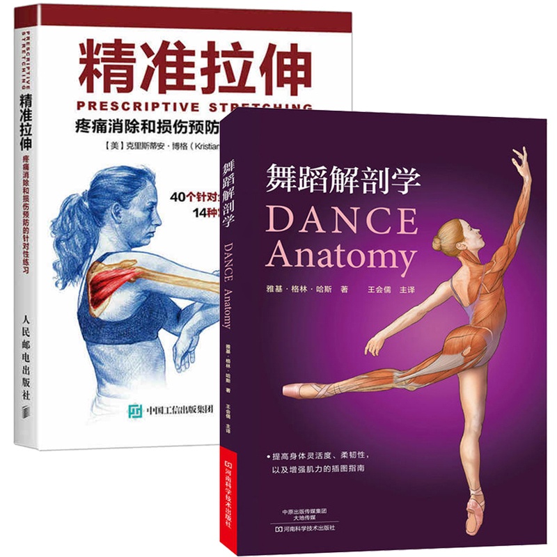 [正版图书]舞蹈解剖学+精准拉伸 2册 疼痛消除和损伤预防的针对性练习 拉伸计划 运动健身教程书籍舞蹈演员体型形体塑造体高清大图