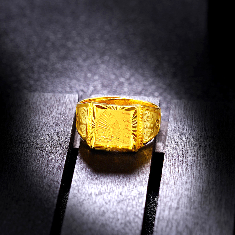 gzuan古钻珠宝一帆风顺999足金活口黄金戒指纳福男戒hjnj0003