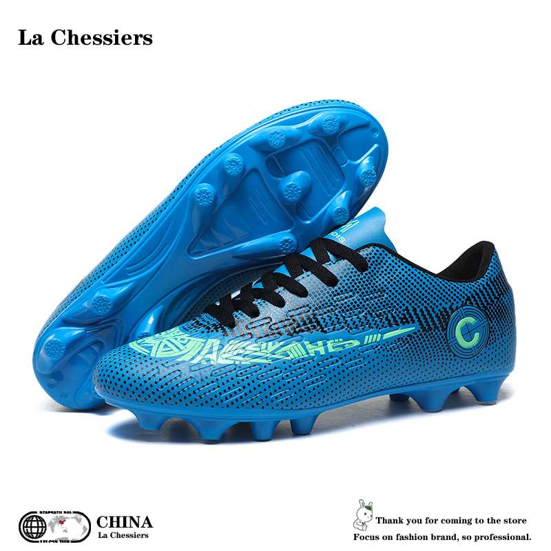 La Chessiers户外足球鞋男AG长钉女成人儿童中小学生草地运动男女同款32码训练鞋 宝蓝【长碎】 34码