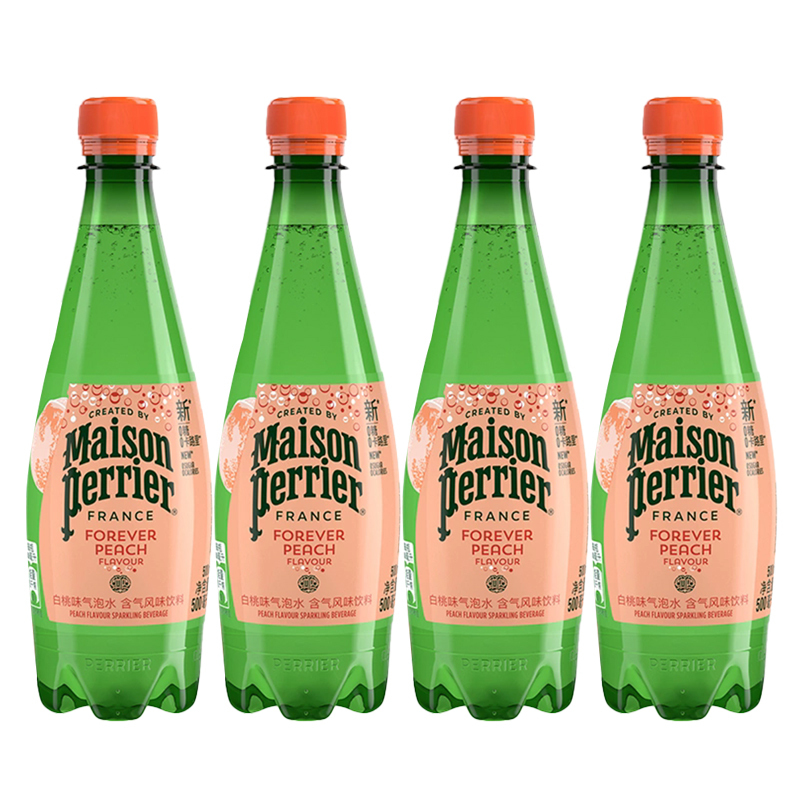 法国原装进口 巴黎水(Perrier)气泡矿泉水 白桃味天然矿泉水 500ml*4瓶(塑料瓶)