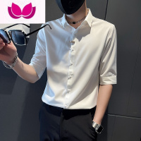 七斓七分袖衬衫男痞帅夏季薄款半袖潮短袖上衣修身中袖冰丝高级款袖斓 L 白色