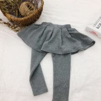 女童打底裤2019新款儿童裤裙假两件外穿纯色羊毛时尚打底裤 灰色 11码/适合110身高