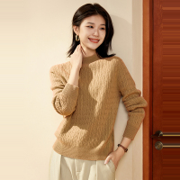 【100%绵羊毛】恒源祥羊毛衫女时尚半高领打底纯色绞花纹理针织衫 175/96A/XL 亚洲驼