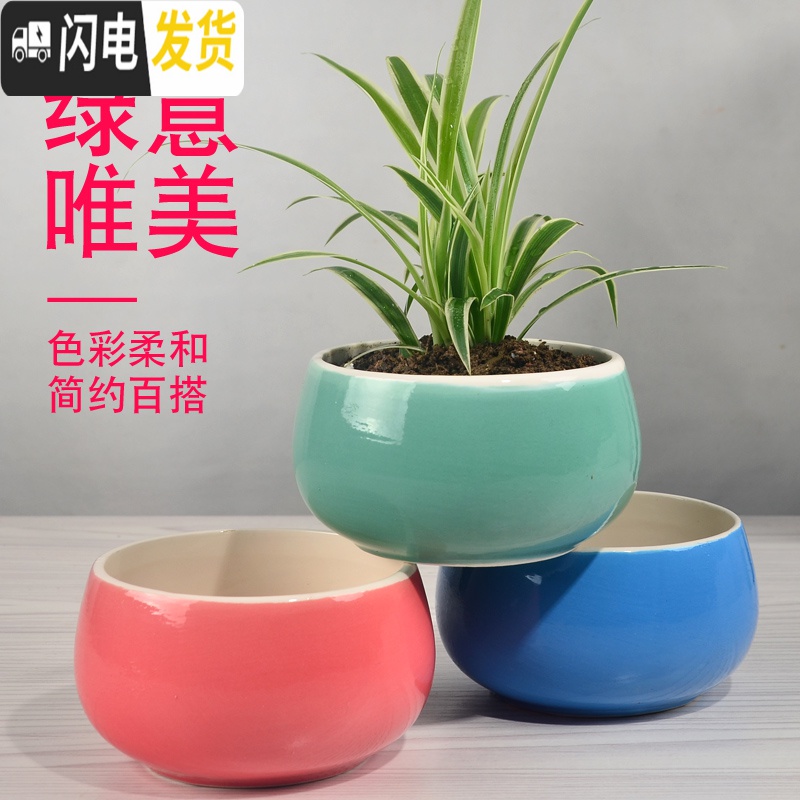 三维工匠陶瓷花盆多肉绿萝吊兰盆栽 家用阳台室内创意 经典款-随机1个 中等花盆容器高清大图