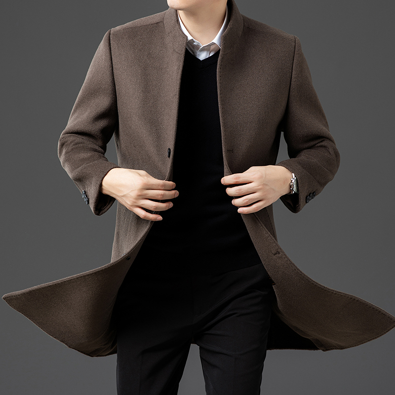 双面呢鹅绒内胆男士羊绒大衣羽绒内胆可拆卸中青年羊毛呢子中长款外套爸爸针织上衣服活里活面鹅绒内胆风衣中老年羽绒外套大码冬装高清大图