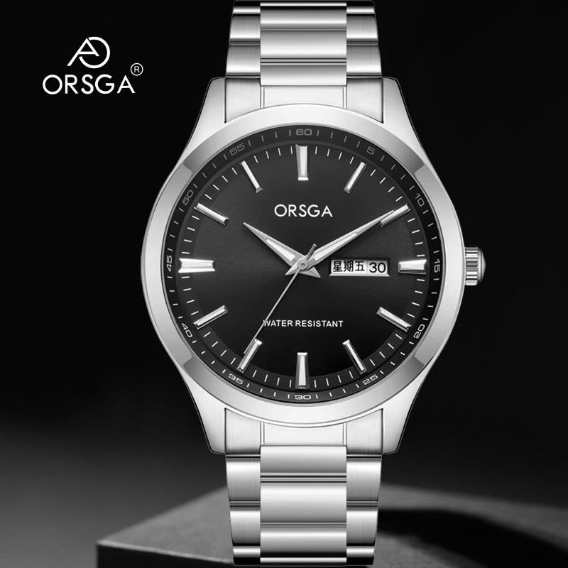 ORSGA手表男简约男士手表双日历时尚休闲经典学生男表石英表腕表1165G图片