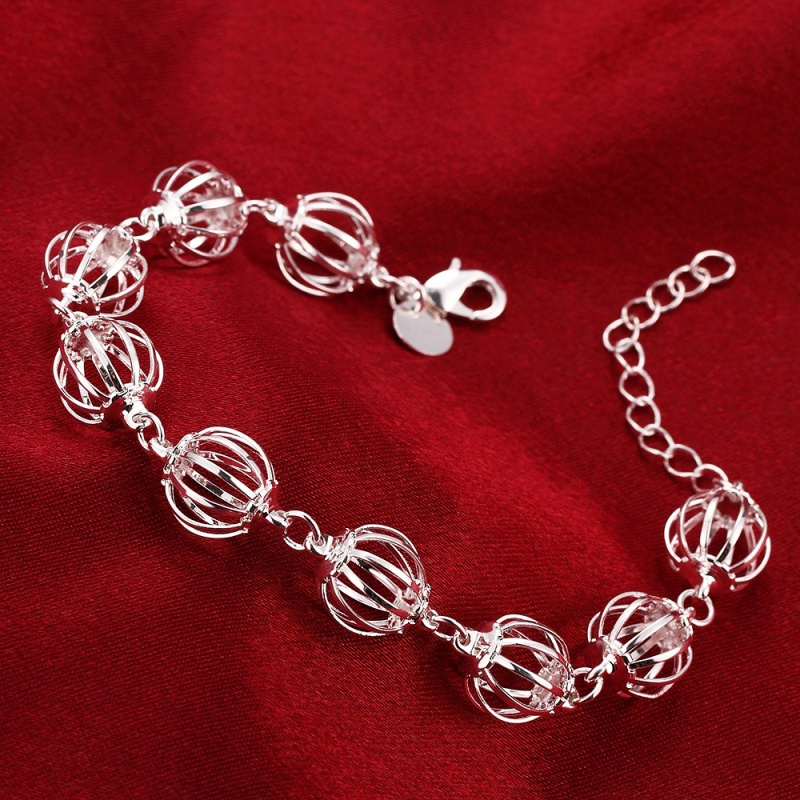 H357Fashion Bracelet 时尚镂空球手链欧美外贸镀925纯银银女首饰送女朋友七夕情人节礼物