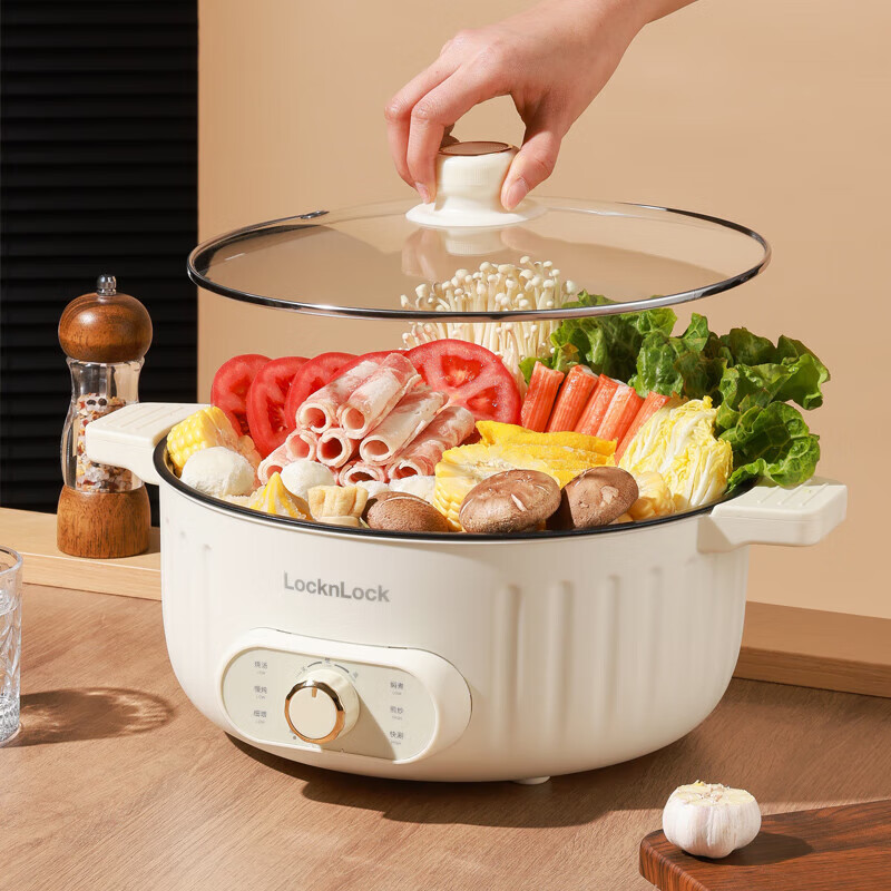 乐扣乐扣 EJP3365WHT 电火锅 5L 电蒸锅电煮锅家用多功能烤鱼烤肉锅高清大图