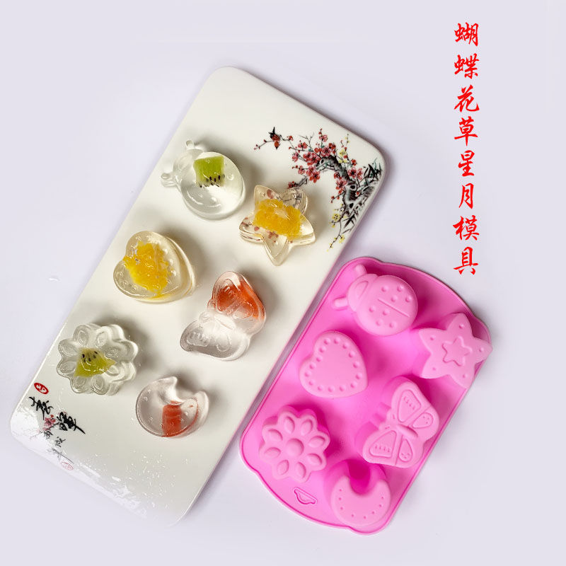带盖兔子硅胶模具立体卡通小白兔猪布丁儿童果冻小熊冰熊模具|星月6连模 +吉利丁片[送色素+描笔]