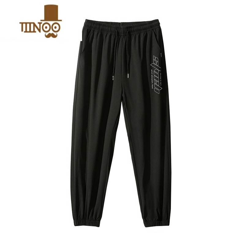 YANXU冰丝裤子男士夏季薄款宽松束脚速干九分运动裤速干工装休闲长裤子高清大图