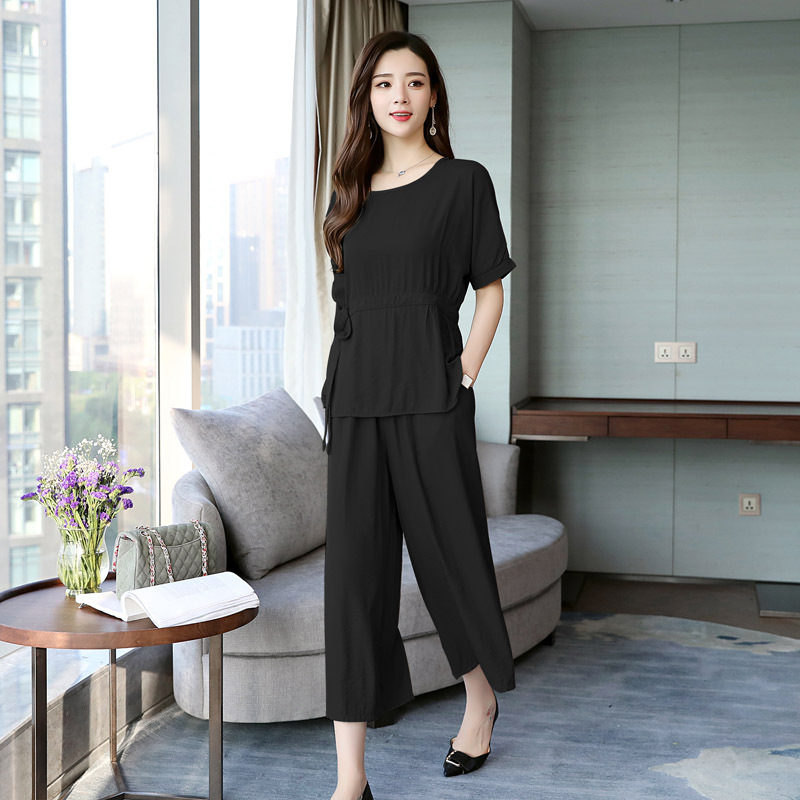 大码女装胖mm妹妹新品夏装阔腿裤韩版套装胖减龄显瘦遮肚子两件套