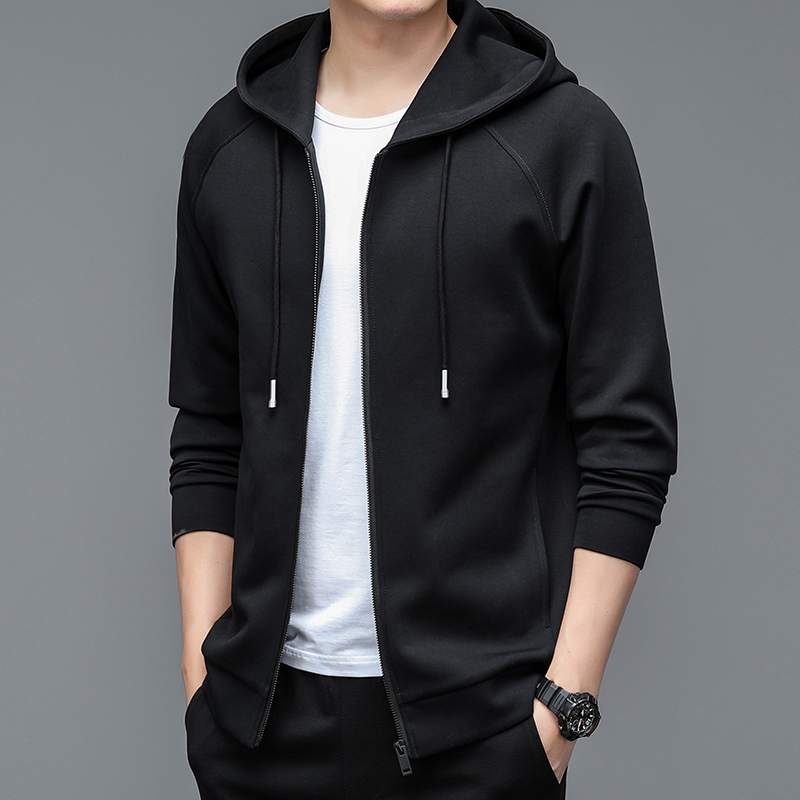 恒源祥卫衣男宽松连帽运动外套休闲拉链开衫上衣春秋薄款中年男装 黑色825 185