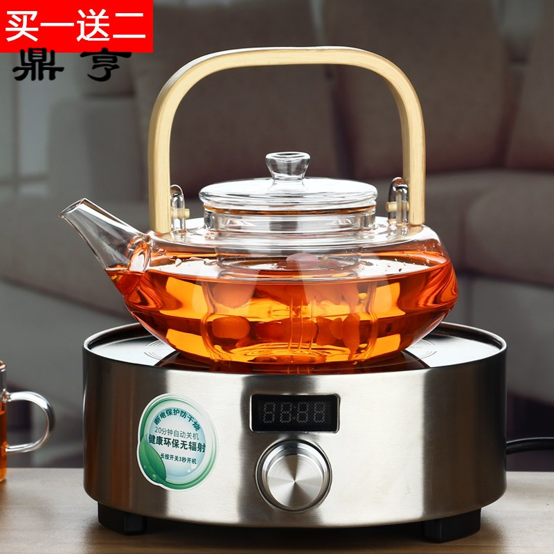 鼎亨 玻璃茶壶烧水壶提梁壶竹把耐高温加厚泡茶壶普洱黑茶煮茶壶