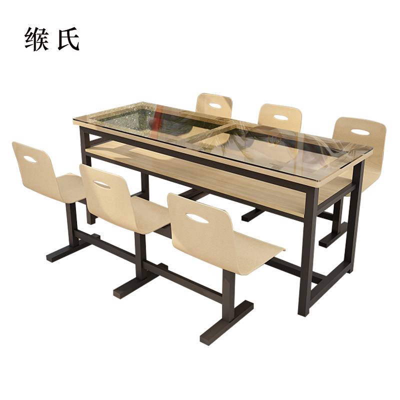缑氏餐桌6人学校食堂小吃店快餐桌椅饭堂钢化玻璃桌1800*600*750