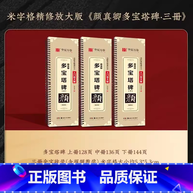 【全文收录】多宝塔3册全套 【正版】精修放大版颜真卿多宝塔碑近距离临摹字卡米字格入门放大版碑帖视频教学技法解说颜体初学者