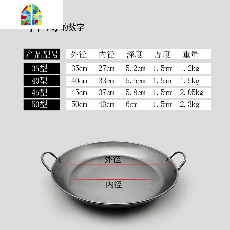 双耳平底锅加厚铸铁无涂层烙饼锅鏊子家用摆摊煎饼锅铁板烧平底锅 FENGHOU 45公分平底锅需开锅使用高清大图