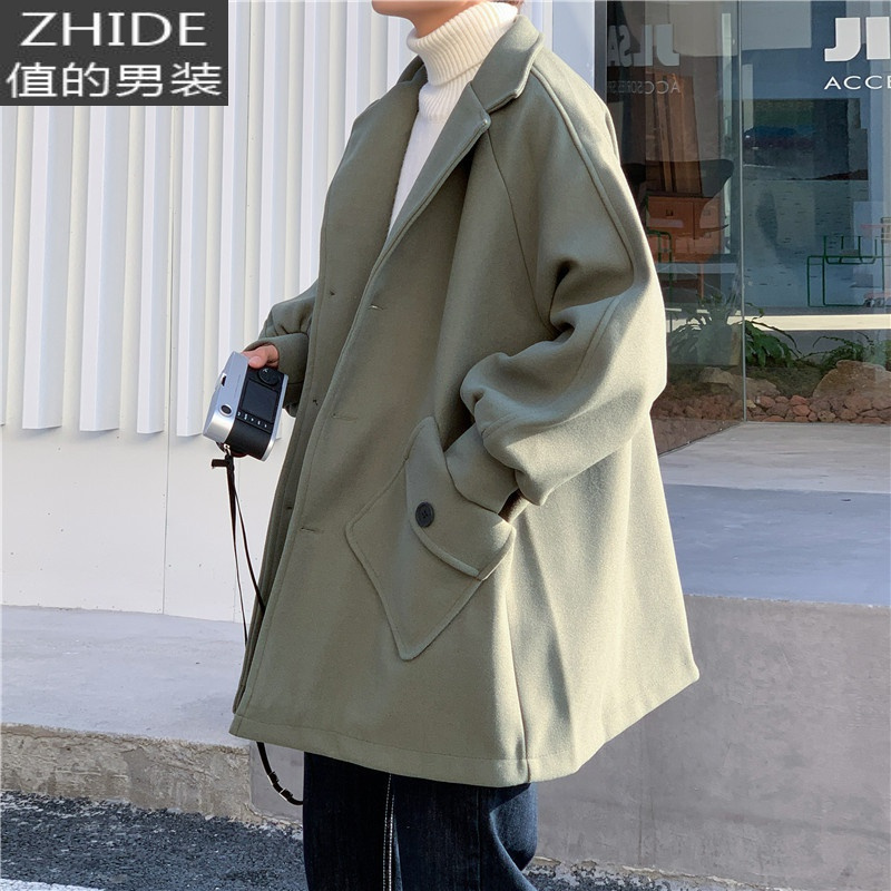 suntek英伦风毛呢外套男中长款秋冬季宽松潮牌炸街痞帅韩版情侣呢子