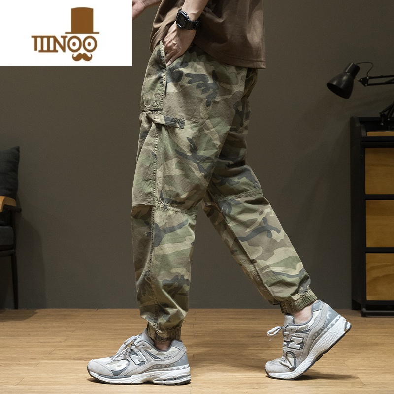 YANXU夏季美式复古迷彩冰丝休闲裤男轻薄凉感工装裤子宽松大码九分长裤高清大图