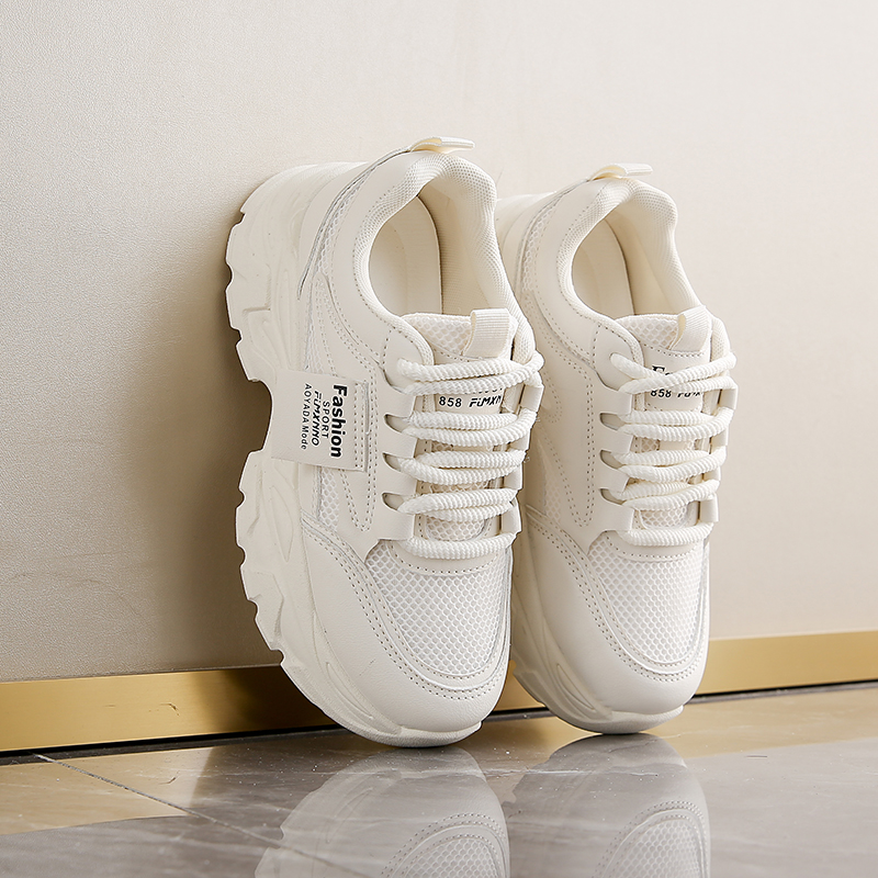 La Chessiers老爹鞋女2026春夏新款ins潮百搭时尚透气运动鞋厚底休闲鞋女鞋潮鞋 米色 39码