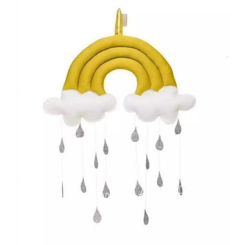 ins北欧彩虹云朵雨滴挂件布艺壁饰床幔帐篷配饰摄影拍照背景装饰 三维工匠 [黄色]彩虹雨滴挂件30*35cm高清大图