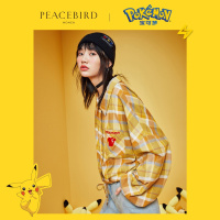 【宝可梦联名】太平鸟蝙蝠袖格子衬衫女秋冬2019新长袖娃娃领衬衣