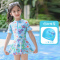 儿童泳衣女童夏2021新款小中大童女孩连体游泳衣宝宝公主防晒泳装 天蓝+泳帽 XL（建议身高95-115cm体重30-50斤）