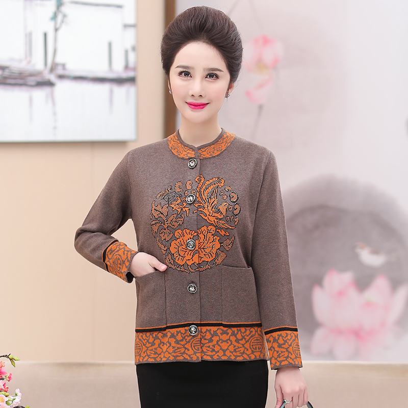 奶奶加厚毛衣妈妈冬装中老年人外套老人胖太太开衫加肥加大码妈妈装冬装外套新款婚礼老人衣服奶奶装毛衣开衫老年人春秋装女上衣 105红色 XL