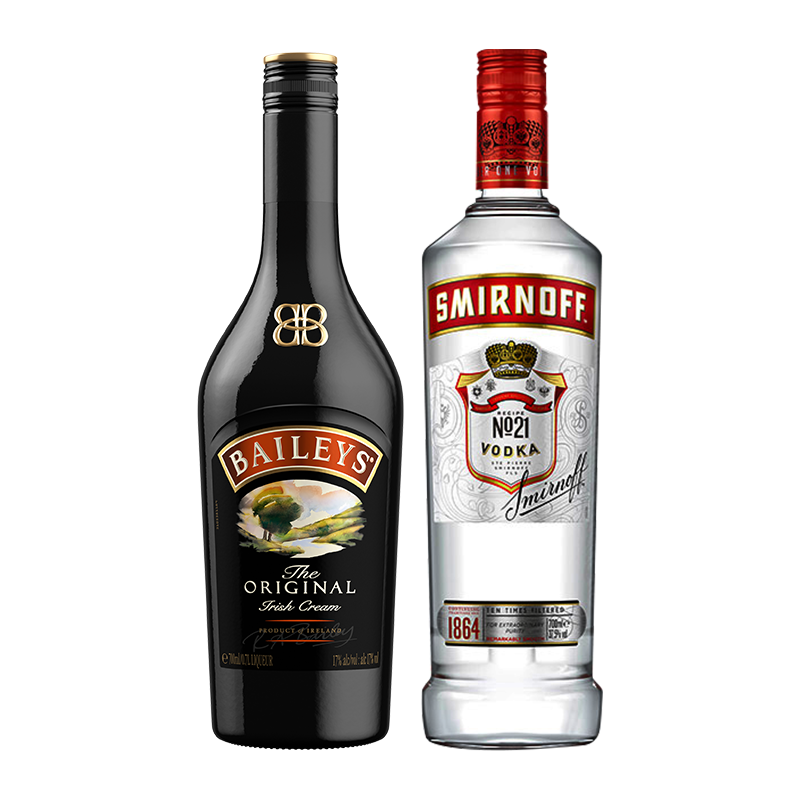 百利甜酒原味(Baileys)700ml+斯米诺红牌 伏特加 组合 原装进口洋酒 正品行货