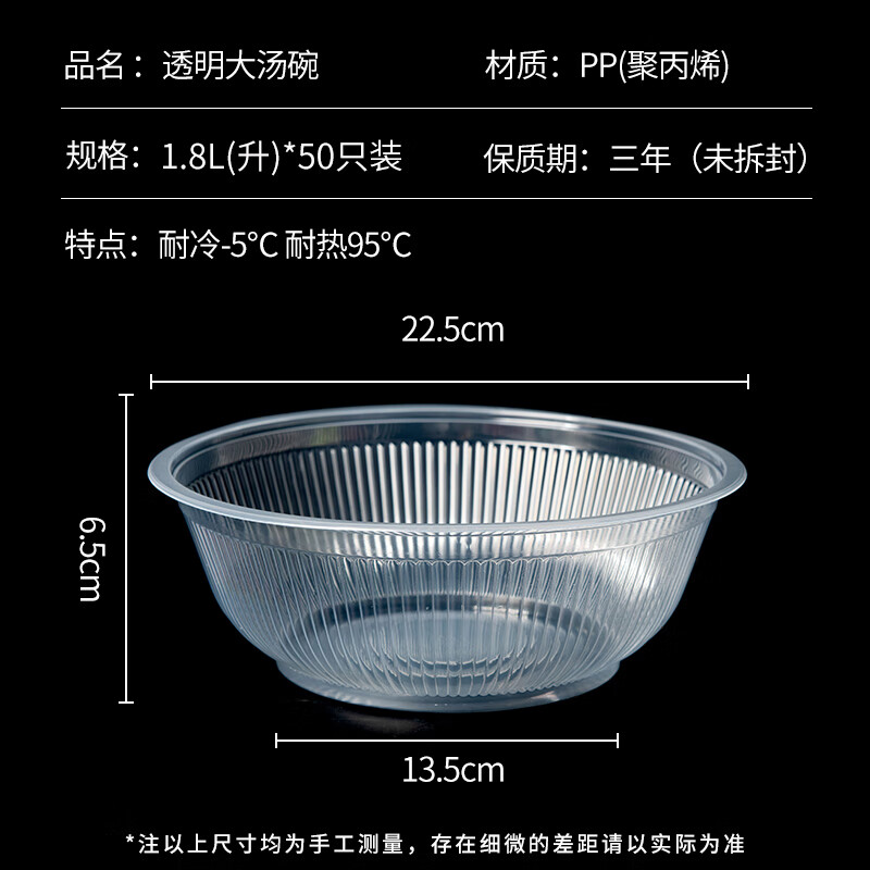 芳草地一次性碗1800ml*50只加厚塑料小龙虾打包碗面碗水煮鱼打包盒快餐盒大汤碗无盖箱装 3G6091高清大图
