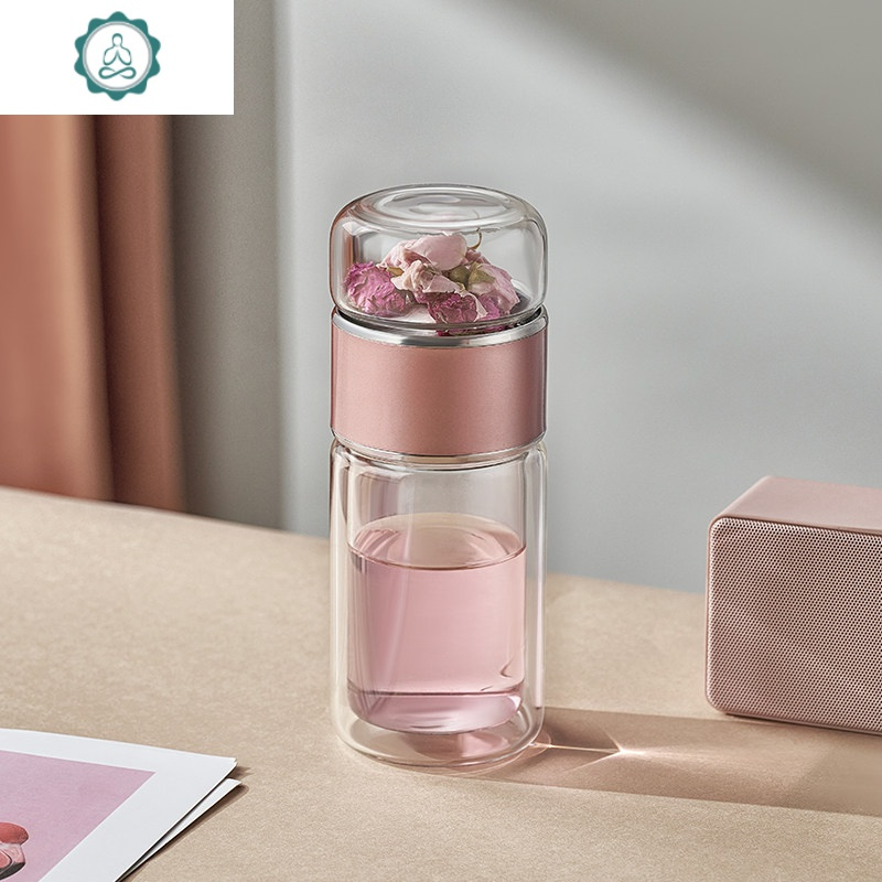 茶水分离泡茶杯双层玻璃水杯女便携可爱少女花茶过滤泡茶网红杯子封后