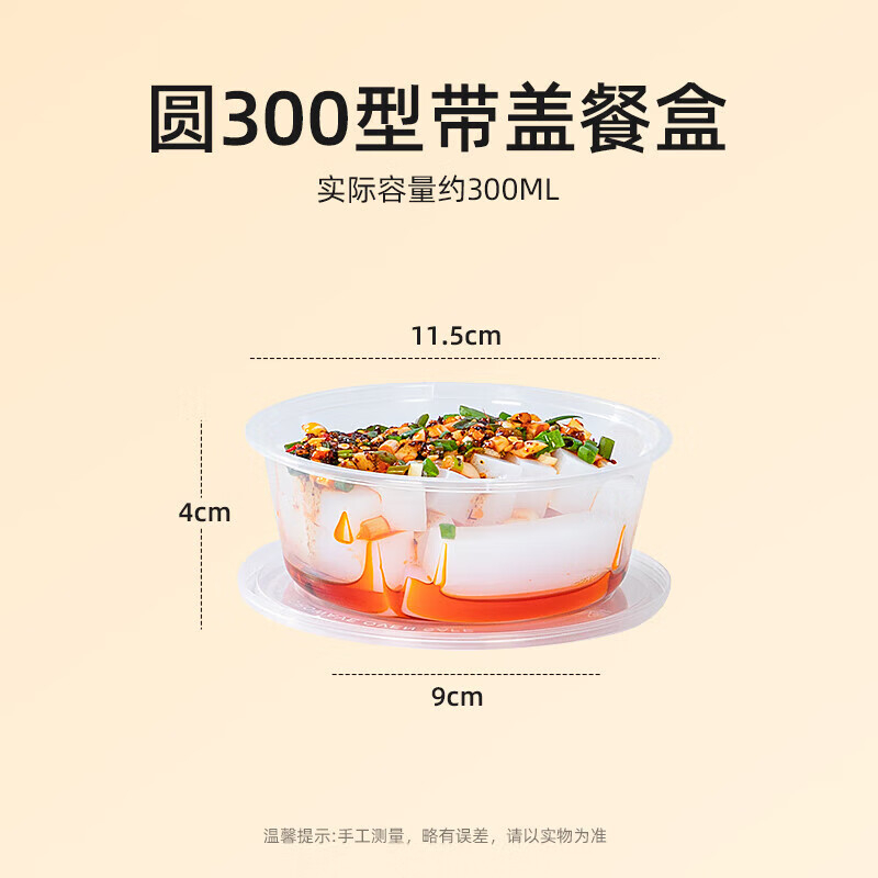 特美居 一次性圆形300型光面带盖打包餐盒450套装透明TMJ-3030 BDZSSC