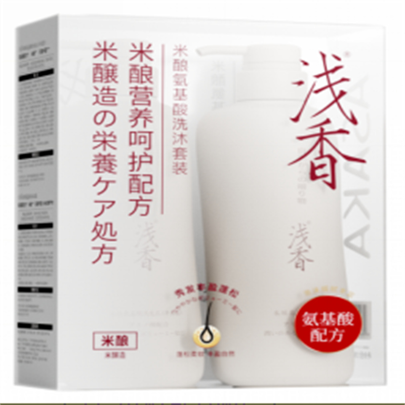 浅香 米酿氨基酸洗发乳(丰盈型)+浅香米酿氨基酸沐浴露套装500g+500g