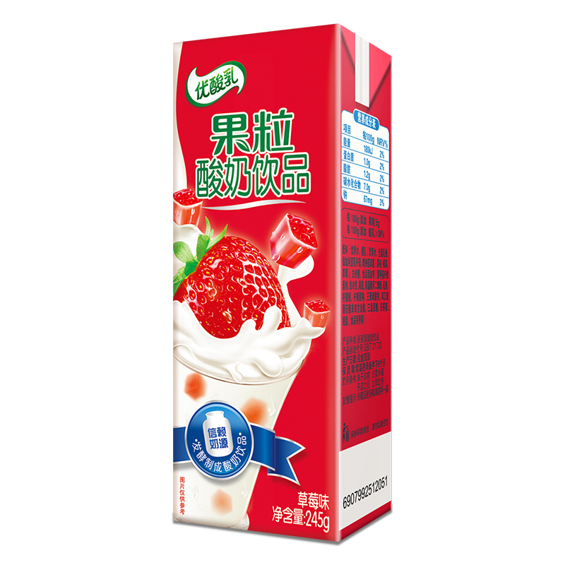伊利果粒优酸乳草莓味酸奶牛奶饮品245g12盒箱