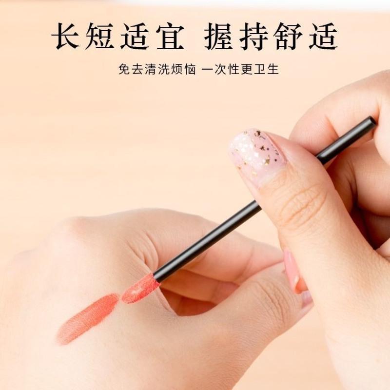 一次性新款唇刷棒唇膏釉彩棒便携化妆刷迷你男女唇线初学者棉签刷 白色 袋装10支试用