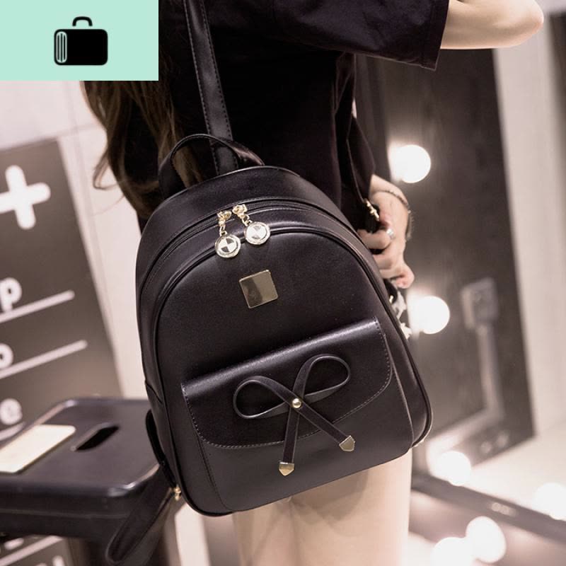 双肩包女休闲时尚2020春夏新款PU学院风日韩潮流旅行百搭女士背包NEW LAKE 黑色(大号)掌柜推荐图片