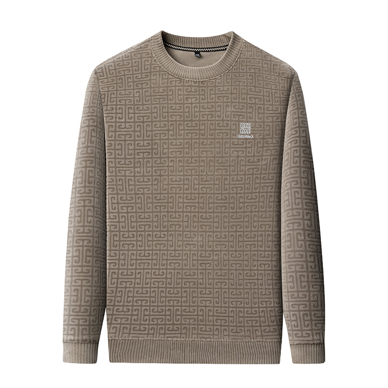 啄木鸟男士加绒加厚奥粒绒卫衣冬季新款时尚圆领保暖针织毛衣男绒高清大图