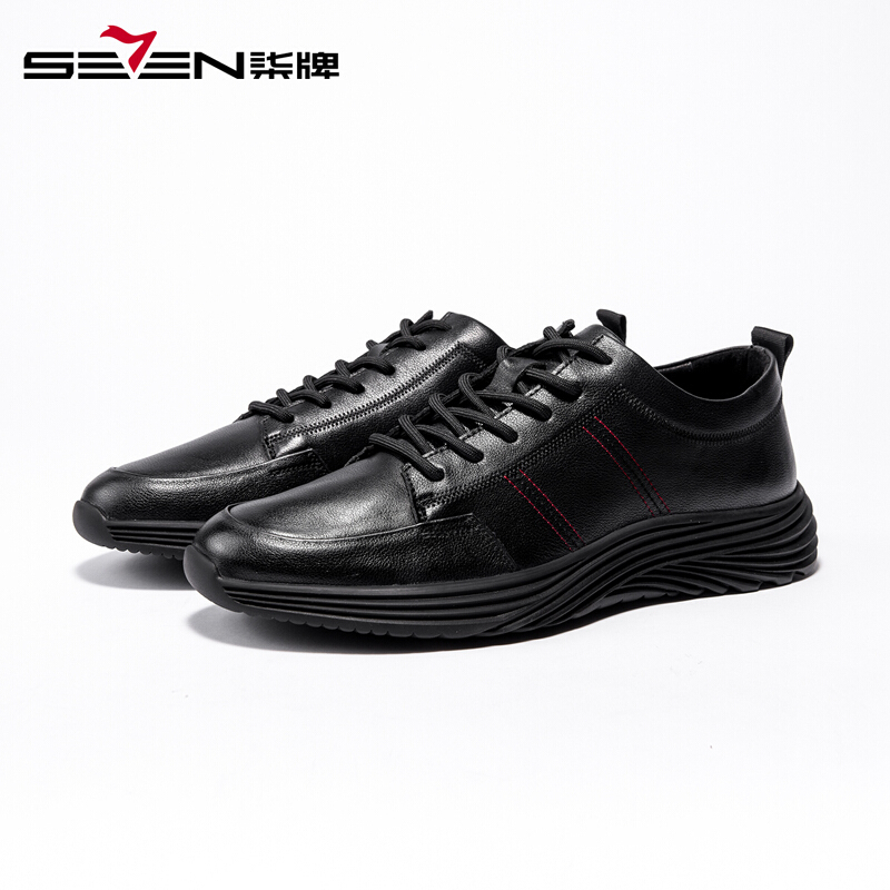 柒牌男装休闲鞋新款青年时尚百搭真皮皮鞋潮流男士鞋子119x70110 黑色