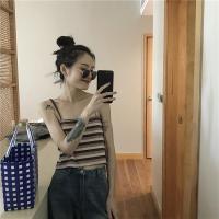 小清新港味复古撞色条纹短款小带背心女蓝色均码