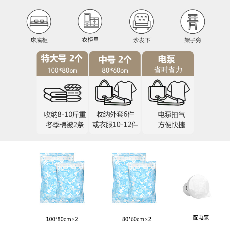 收纳博士兰花2特大2中配电泵加厚真空压缩袋收纳袋被子棉被衣物抽气袋