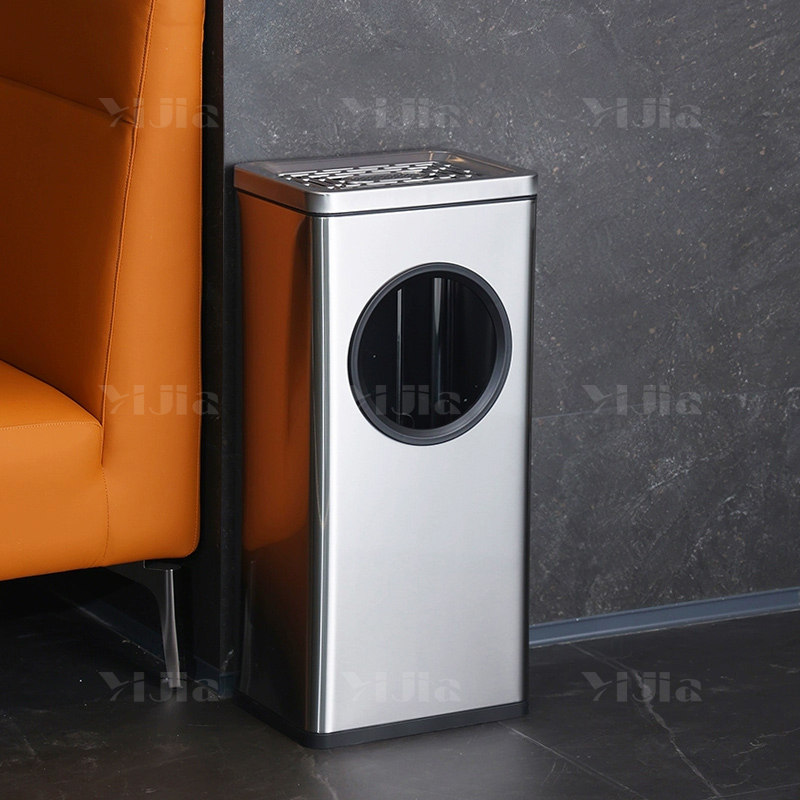 翌嘉YJ4123007 不锈钢酒店垃圾桶大堂宾馆圆口立式垃圾桶 银色 16L 310*235*665高清大图