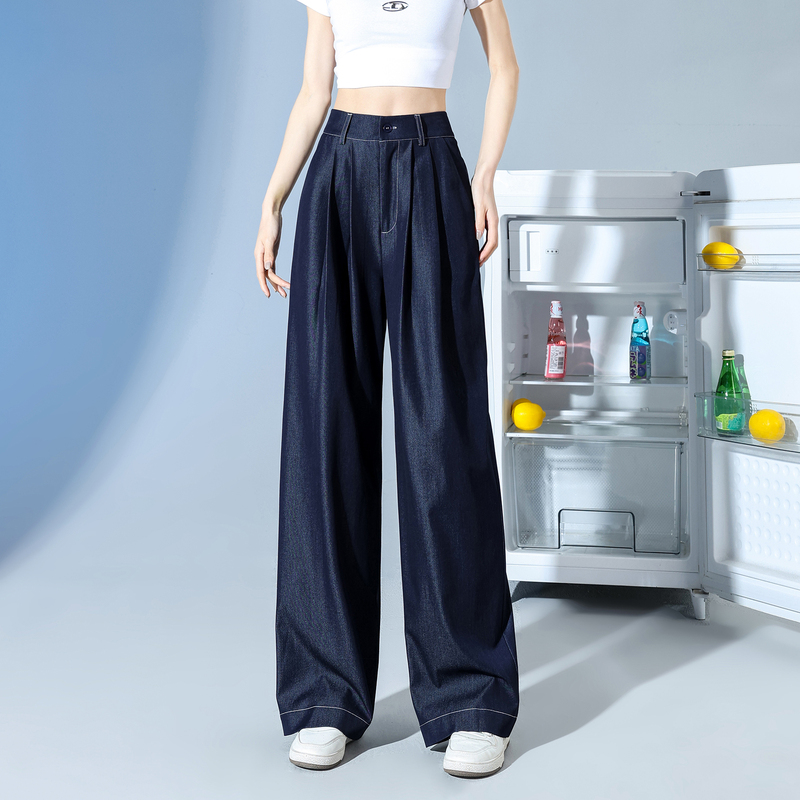 唐狮24年春夏新款牛仔裤女宽松阔腿裤垂感舒适薄款显瘦裤子女_438 M 深蓝