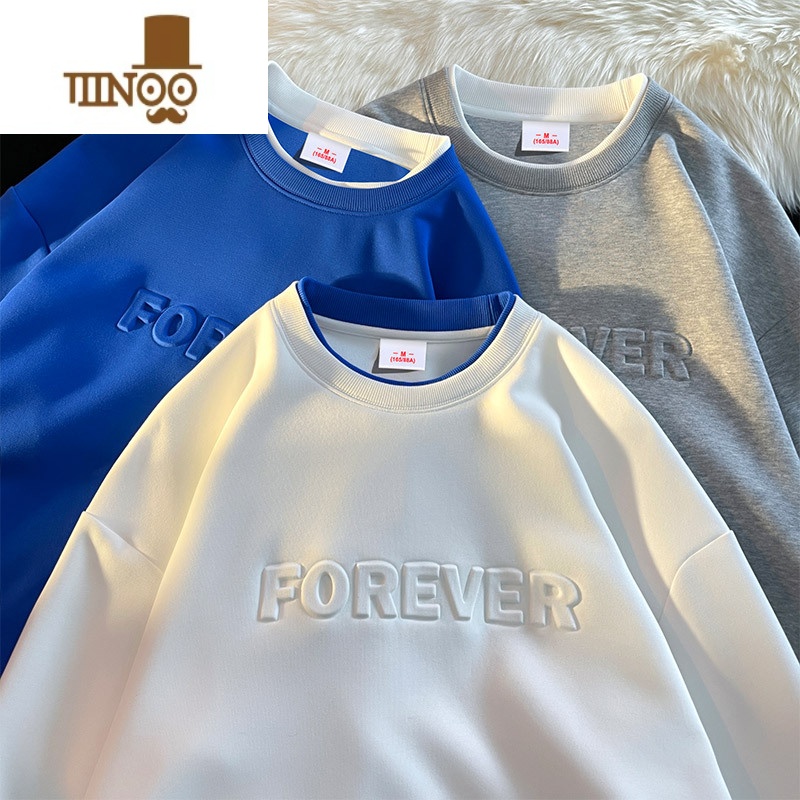 YANXU原宿风钢印卫衣男士圆领vintage内搭上衣简约宽松潮流外套高清大图