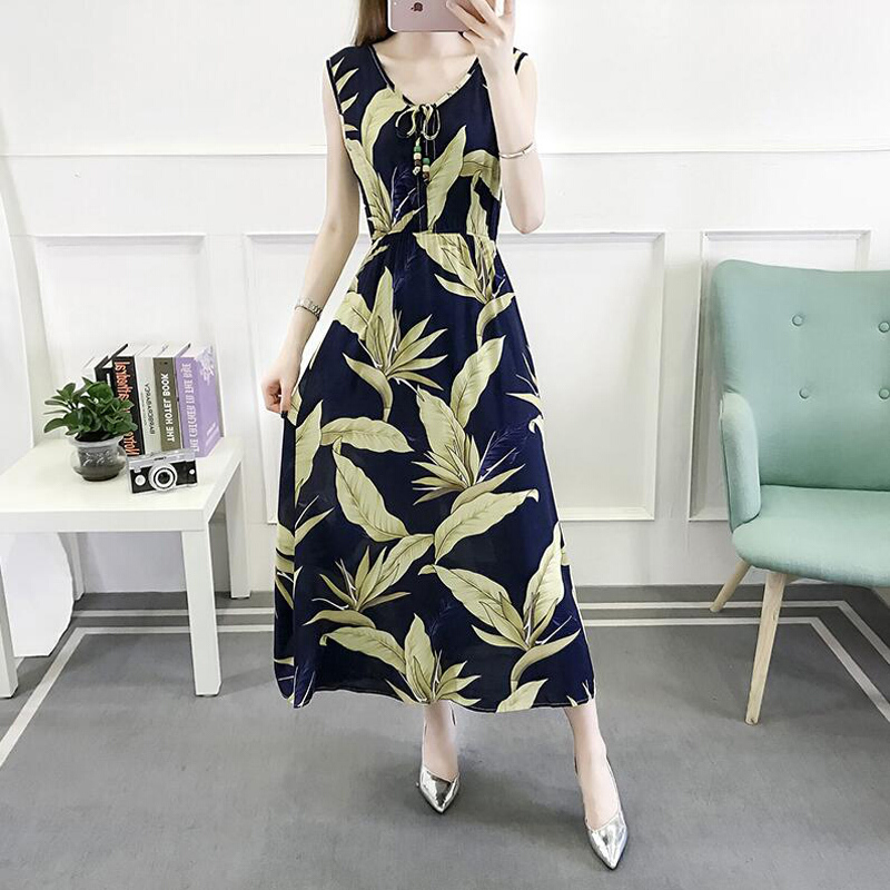 裙子女夏2018新款中长款棉绸长裙温柔风超仙背心长裙挂脖连衣裙潮