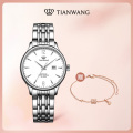天王表(TIANWANG)女表 正品时尚休闲女表防水机械表钢带女士手表生日礼物LS5845 白色