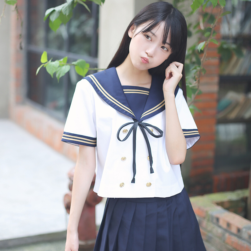 日系水手服女学生装班服校服jk制服关西襟三本百褶裙学院风套装lm