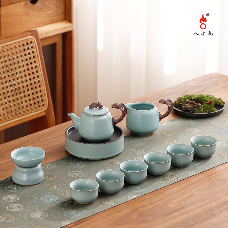 八方礼鱼跃龙门11入茶具套装功夫茶具 豆青BFL2023-6